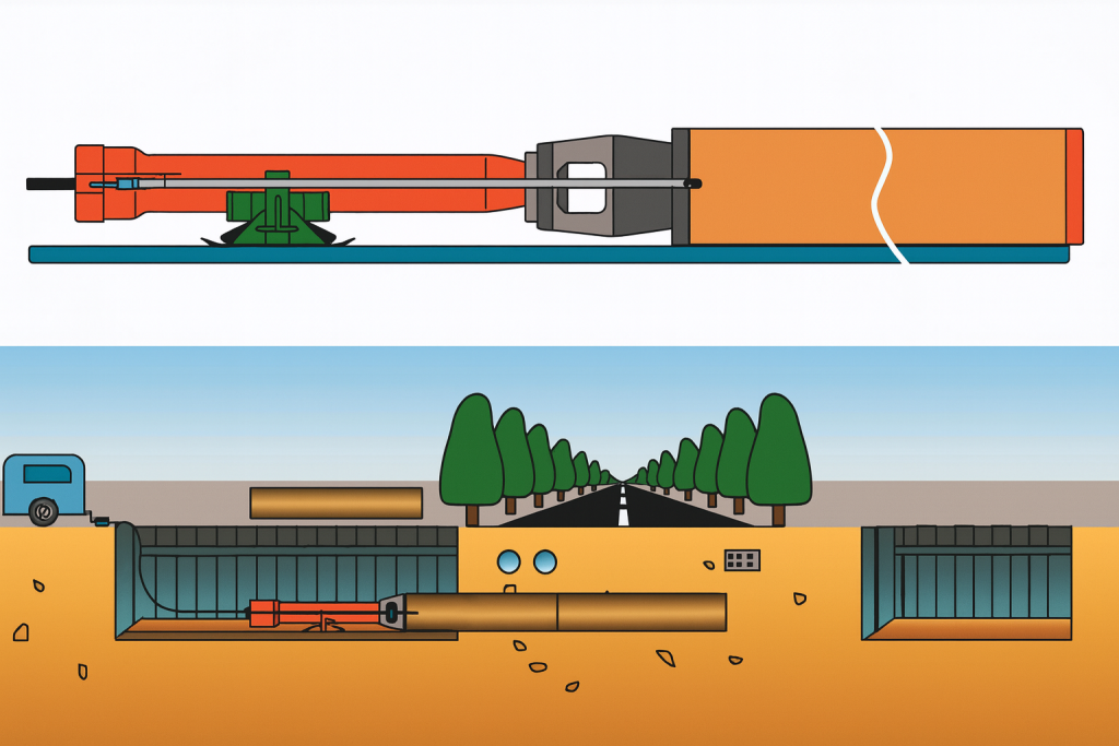 Работа пневмомолота для горизонтальной забивки стальных труб